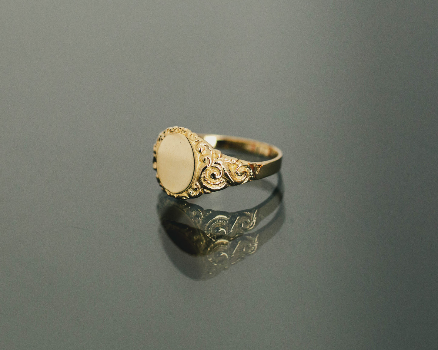 PVLA | 14k Solid Yellow Gold Filigree Signet Personalized Ring | Dainty Stackable Gold Custom Letter Ring |