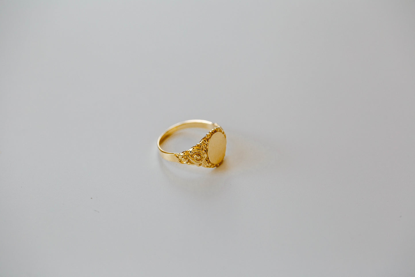 PVLA | 14k Solid Yellow Gold Filigree Signet Personalized Ring | Dainty Stackable Gold Custom Letter Ring |