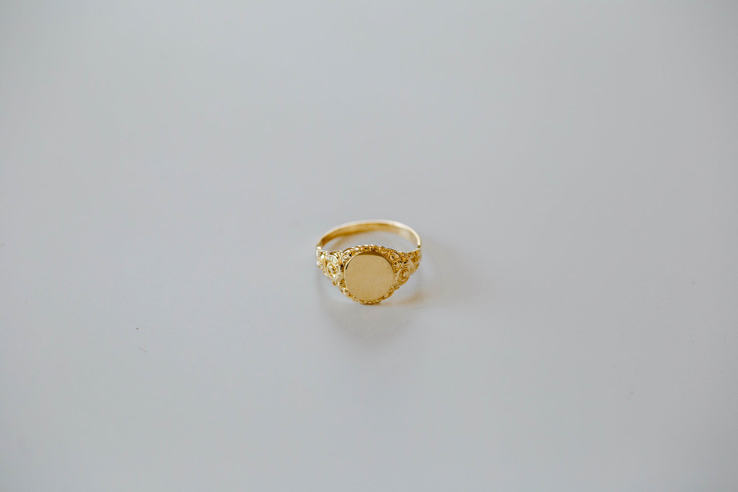 PVLA | 14k Solid Yellow Gold Filigree Signet Personalized Ring | Dainty Stackable Gold Custom Letter Ring |