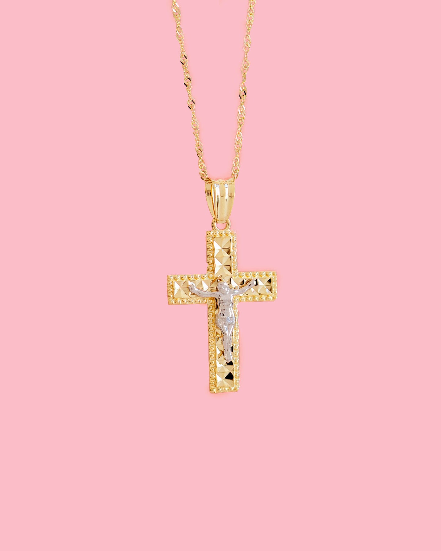 PVLA | 14k Solid Gold 2-Tone Crucifix | Modern Gold Cut Cross