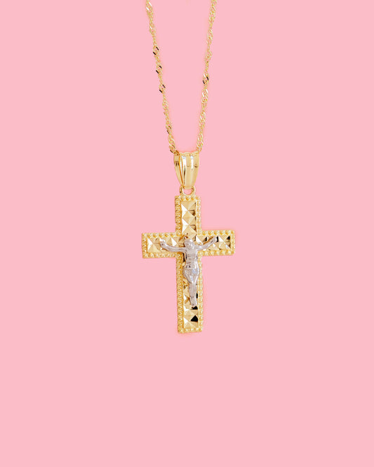 PVLA | 14k Solid Gold 2-Tone Crucifix | Modern Gold Cut Cross