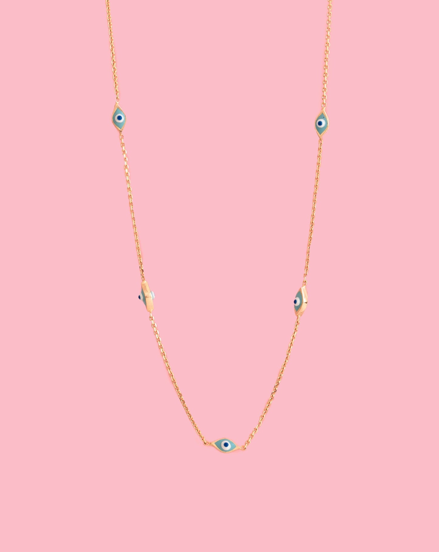 PVLA | 14k Solid Yellow Gold Evil Eye Adjustable Necklace | Dainty Mal De Ojo Adjustable Chain