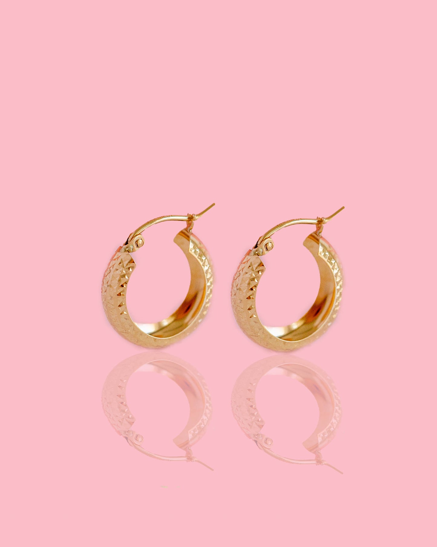 PVLA | 14k Solid Gold Chunky Hoops | Diamond Cut Gold Hoops