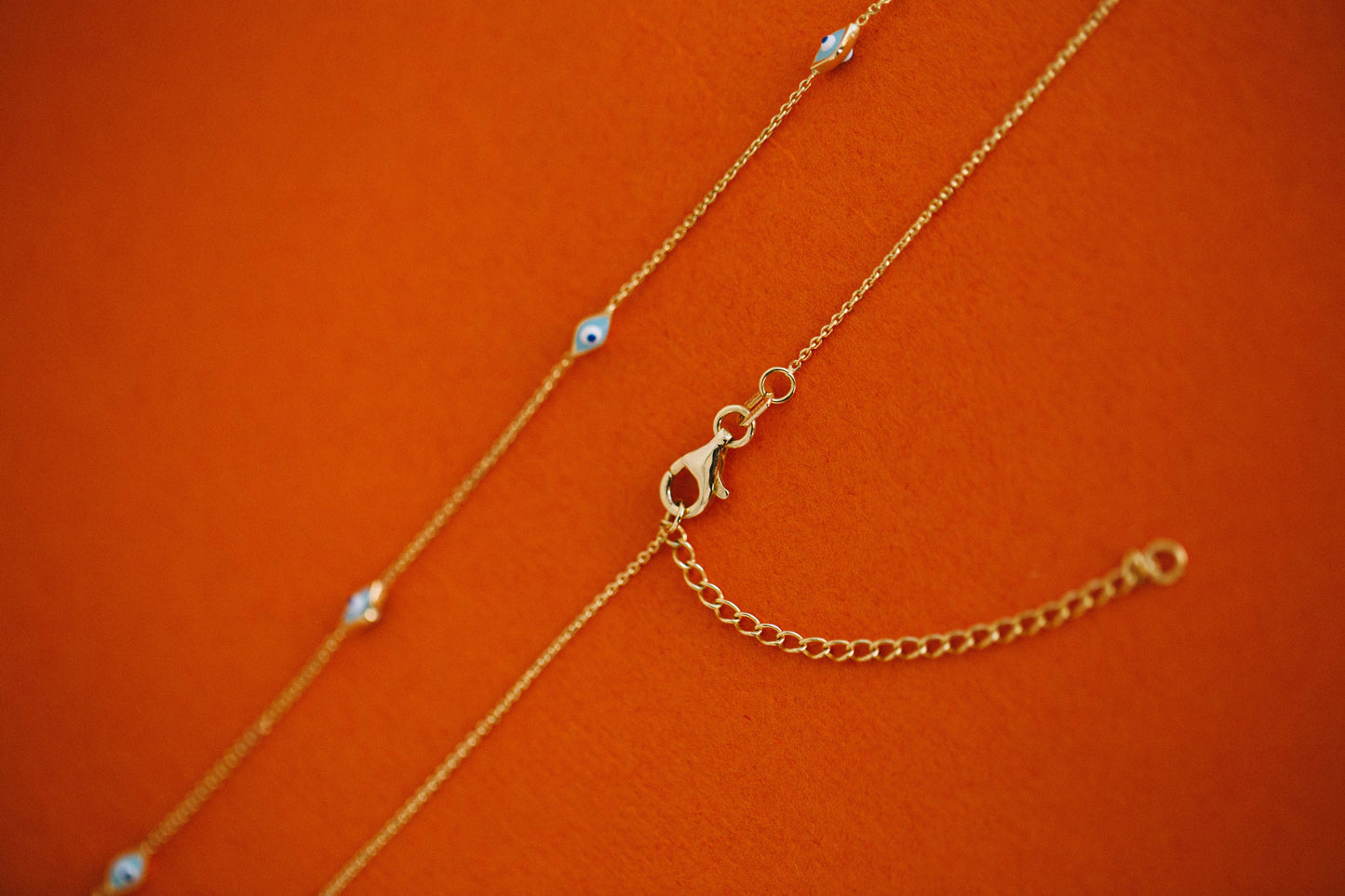 PVLA | 14k Solid Yellow Gold Evil Eye Adjustable Necklace | Dainty Mal De Ojo Adjustable Chain