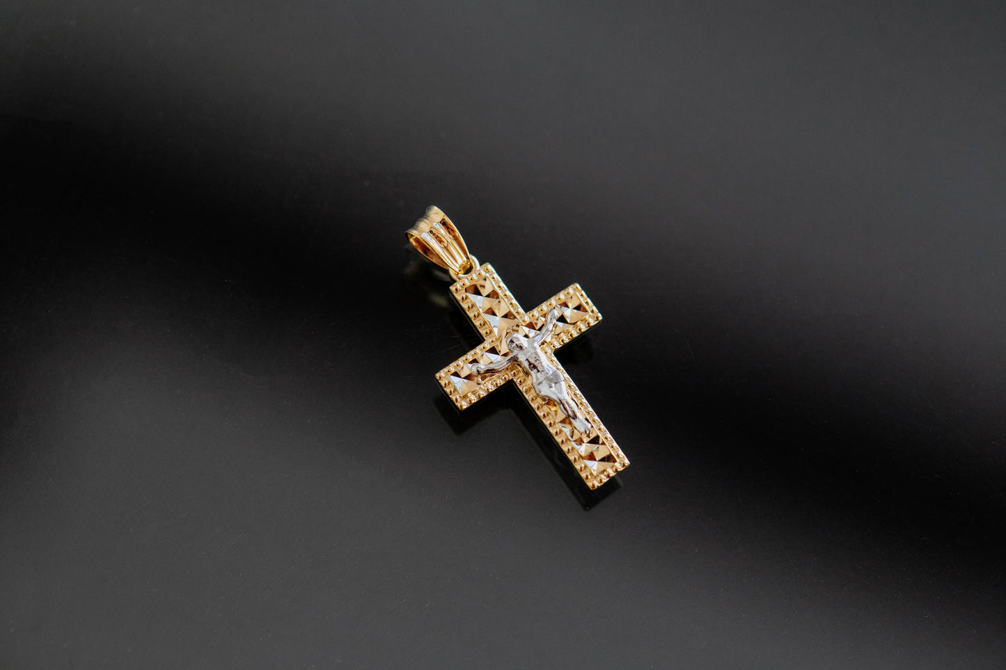 PVLA | 14k Solid Gold 2-Tone Crucifix | Modern Gold Cut Cross