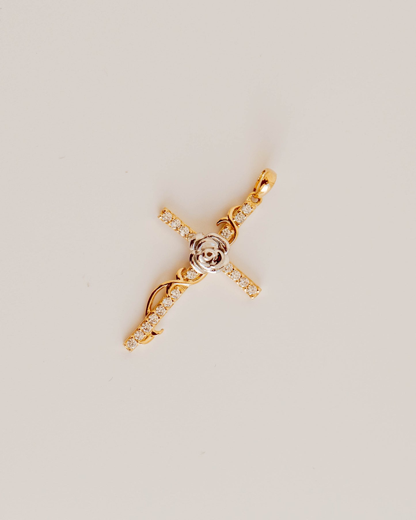 PVLA | 14k Solid 2-Tone Gold CZ Rose Cross