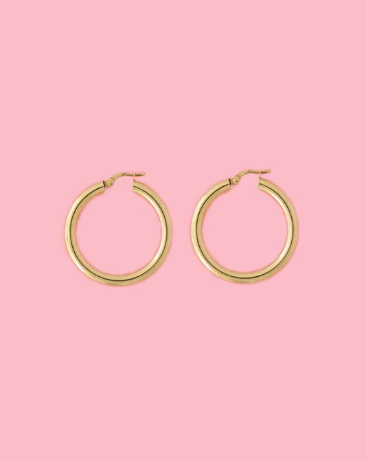 PVLA | 14K Yellow Gold Round Hoop Earrings 4.0mm | Classic Polished Chunky Hoop