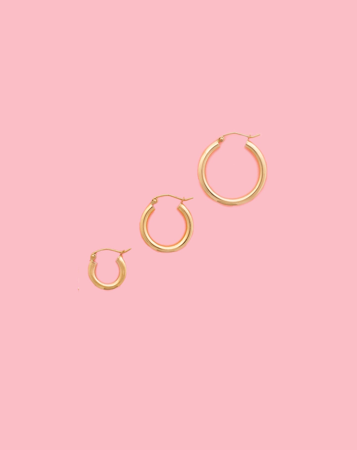 PVLA | 14K Yellow Gold Round Hoop Earrings 3.0mm - Classic Polished Plain Tube | Traditional Gold Arracadas