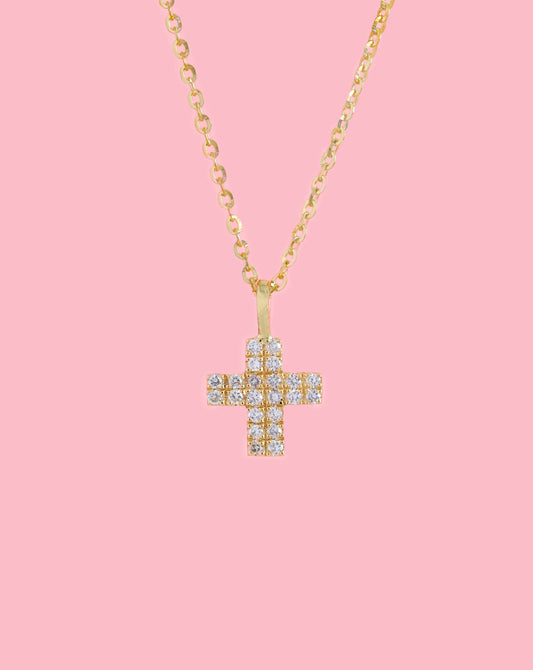 14k Yellow Gold Diamond Cross Necklace | 14k Gold Cross Rolo Diamond Cut Necklace | Nancy's Diamond Cross Necklace