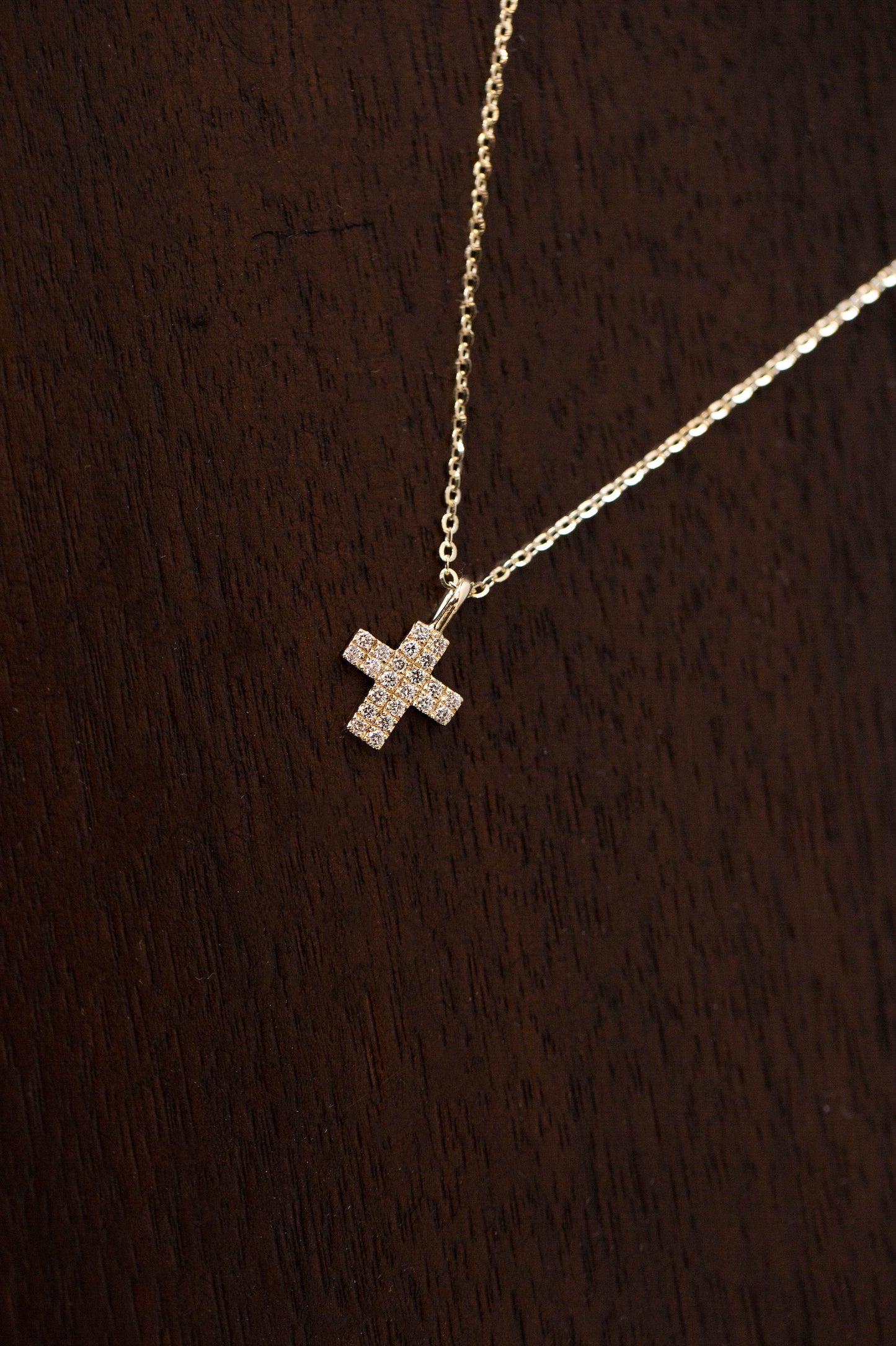 14k Yellow Gold Diamond Cross Necklace | 14k Gold Cross Rolo Diamond Cut Necklace | Nancy's Diamond Cross Necklace