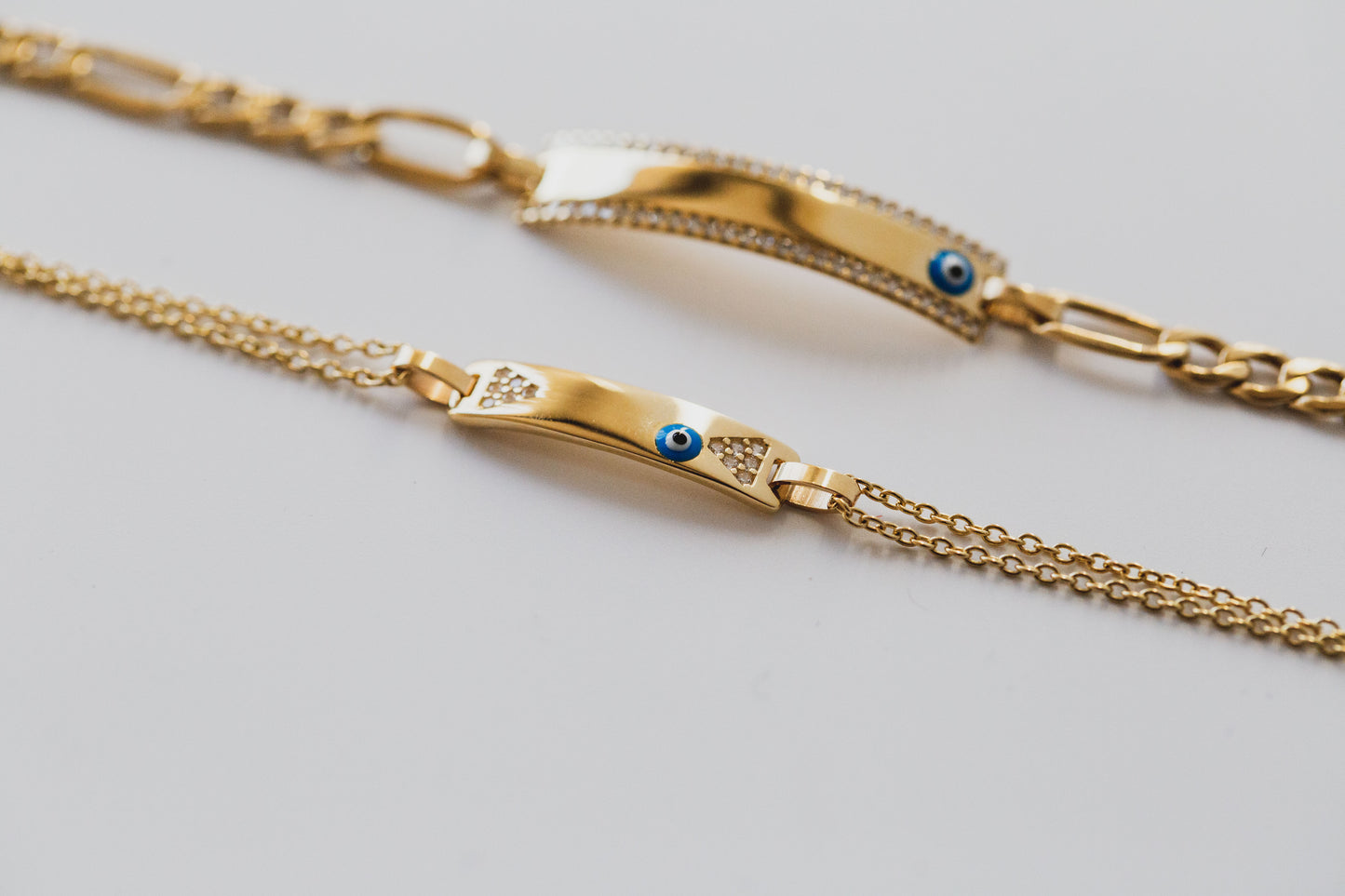 PVLA | 14K Yellow Gold Personalized CZ Evil Eye ID Bracelet " - Custom Engraving Baby Kids Bracelet