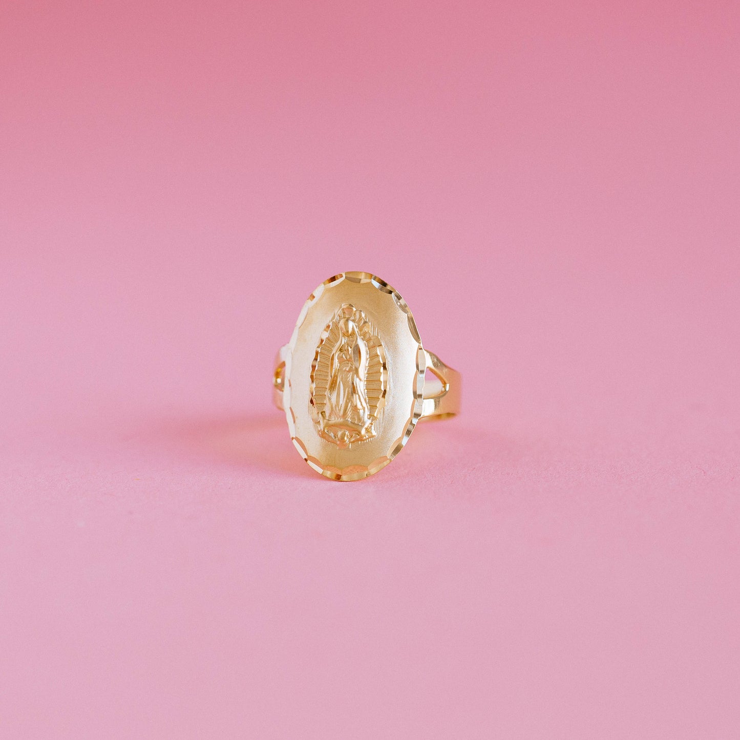 PVLA | 14k Solid Gold Our Lady Of Guadalupe Ring | Virgin Mary Oval Minimal Religious Ring |