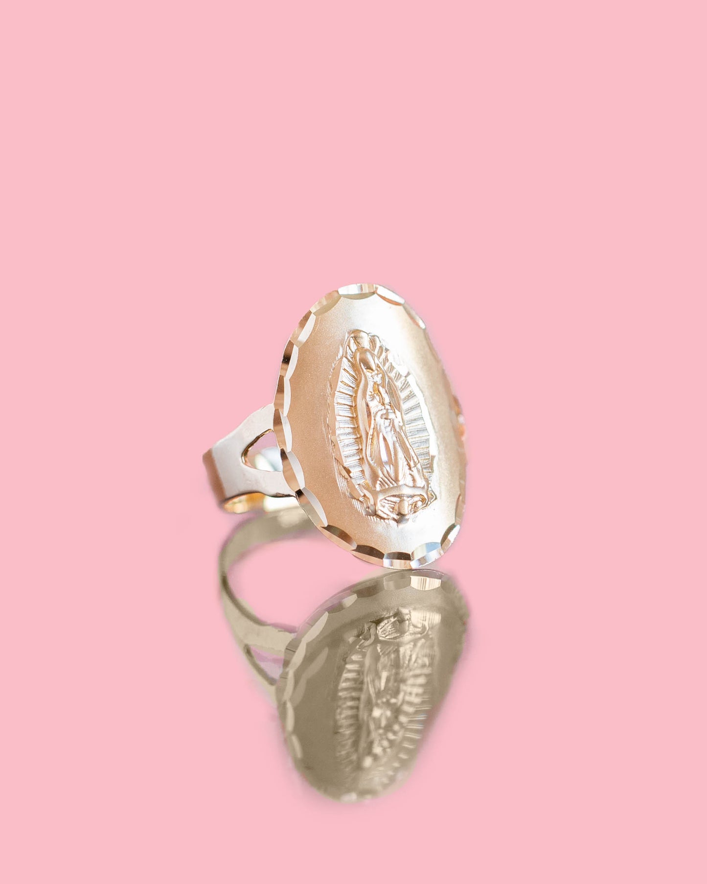 PVLA | 14k Solid Gold Our Lady Of Guadalupe Ring | Virgin Mary Oval Minimal Religious Ring |