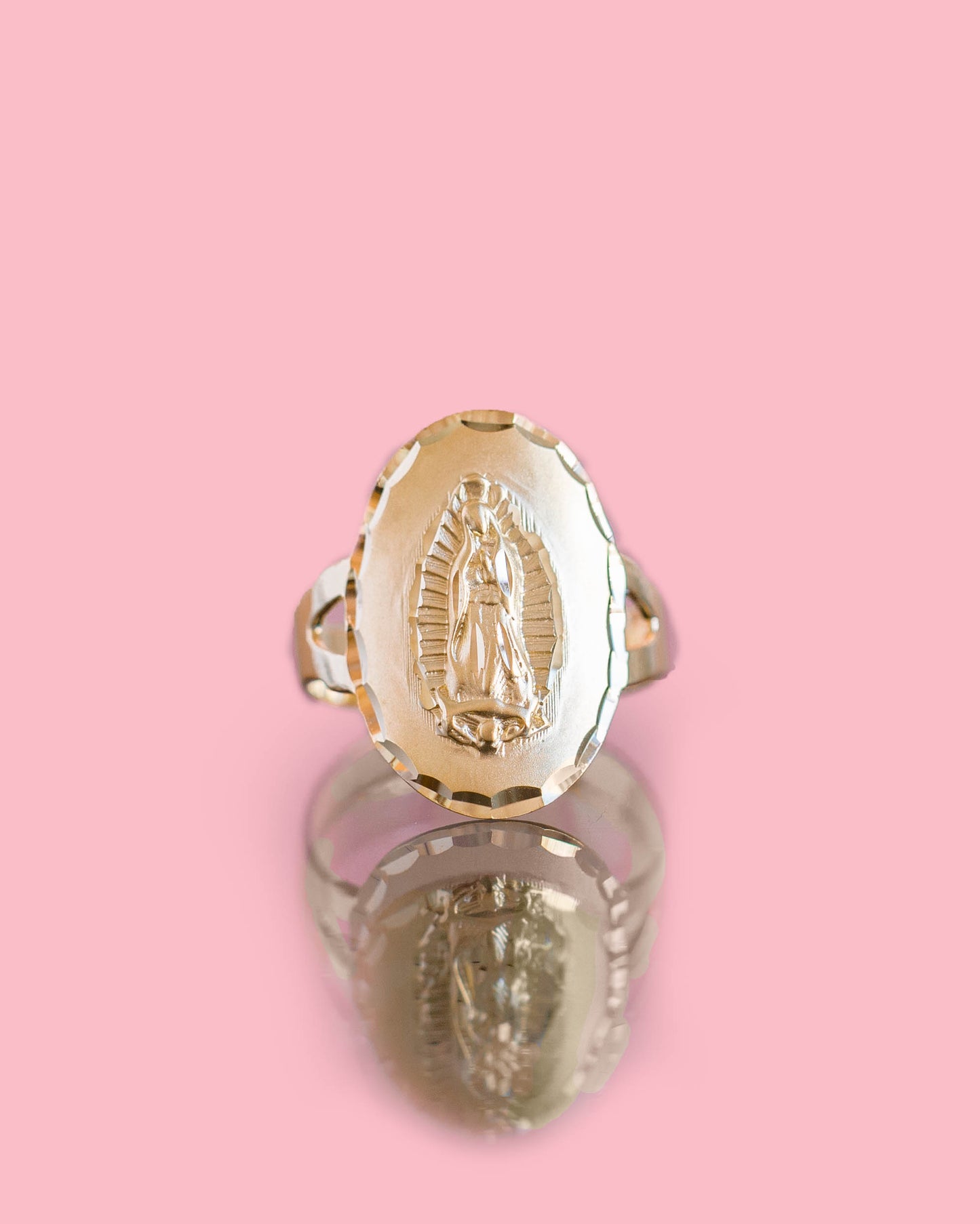 PVLA | 14k Solid Gold Our Lady Of Guadalupe Ring | Virgin Mary Oval Minimal Religious Ring |