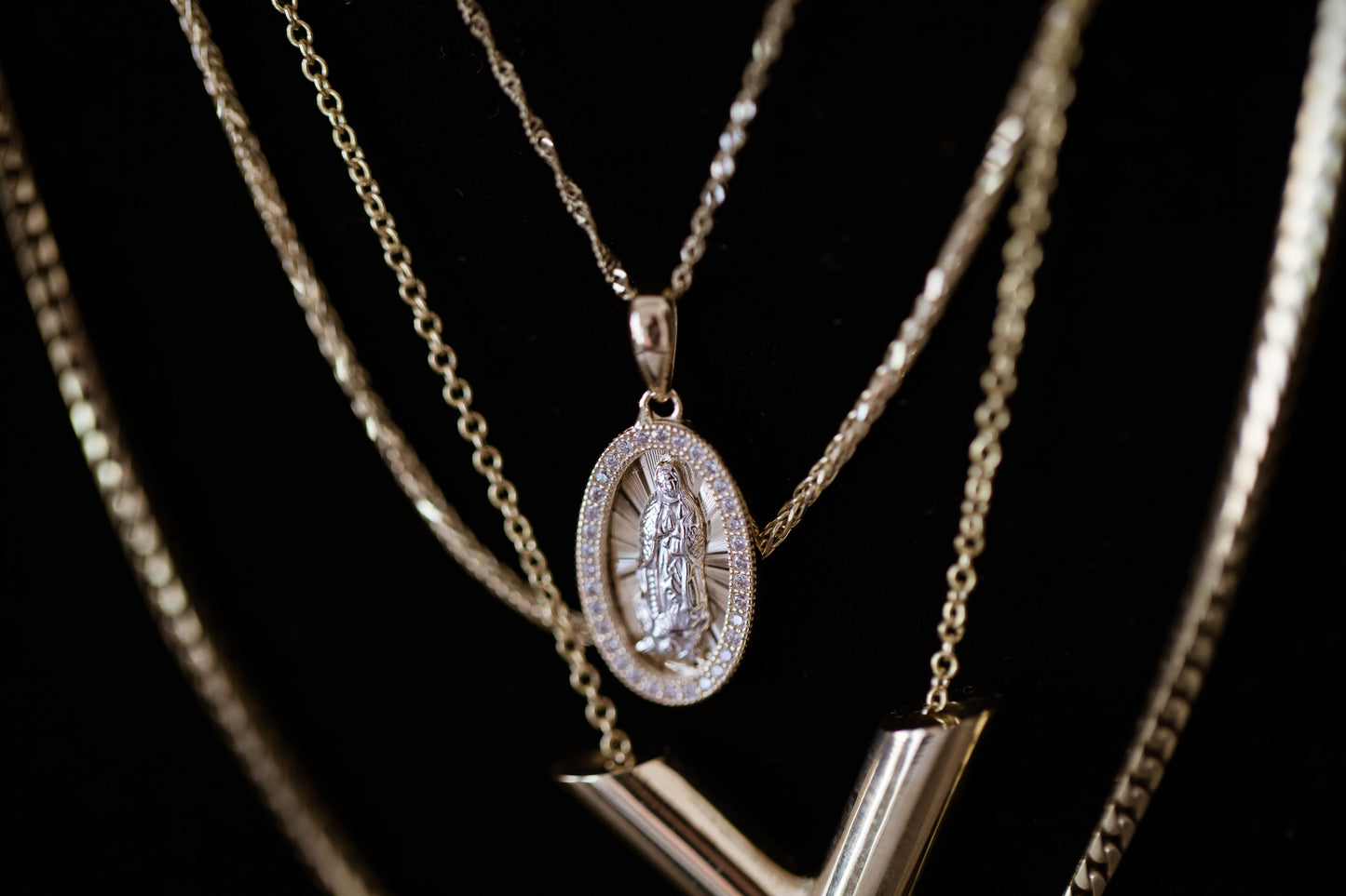 PVLA | 14k Solid 2-tone Gold Virgin Mary Oval Pendant | Cubic Zirconia Halo Virgencita Medal