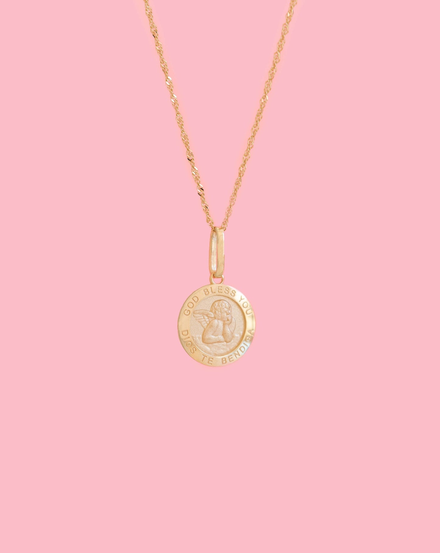 PVLA | 14k Solid Yellow Gold Baby Angel Pendant Charm | Guardian Angel Necklace Set