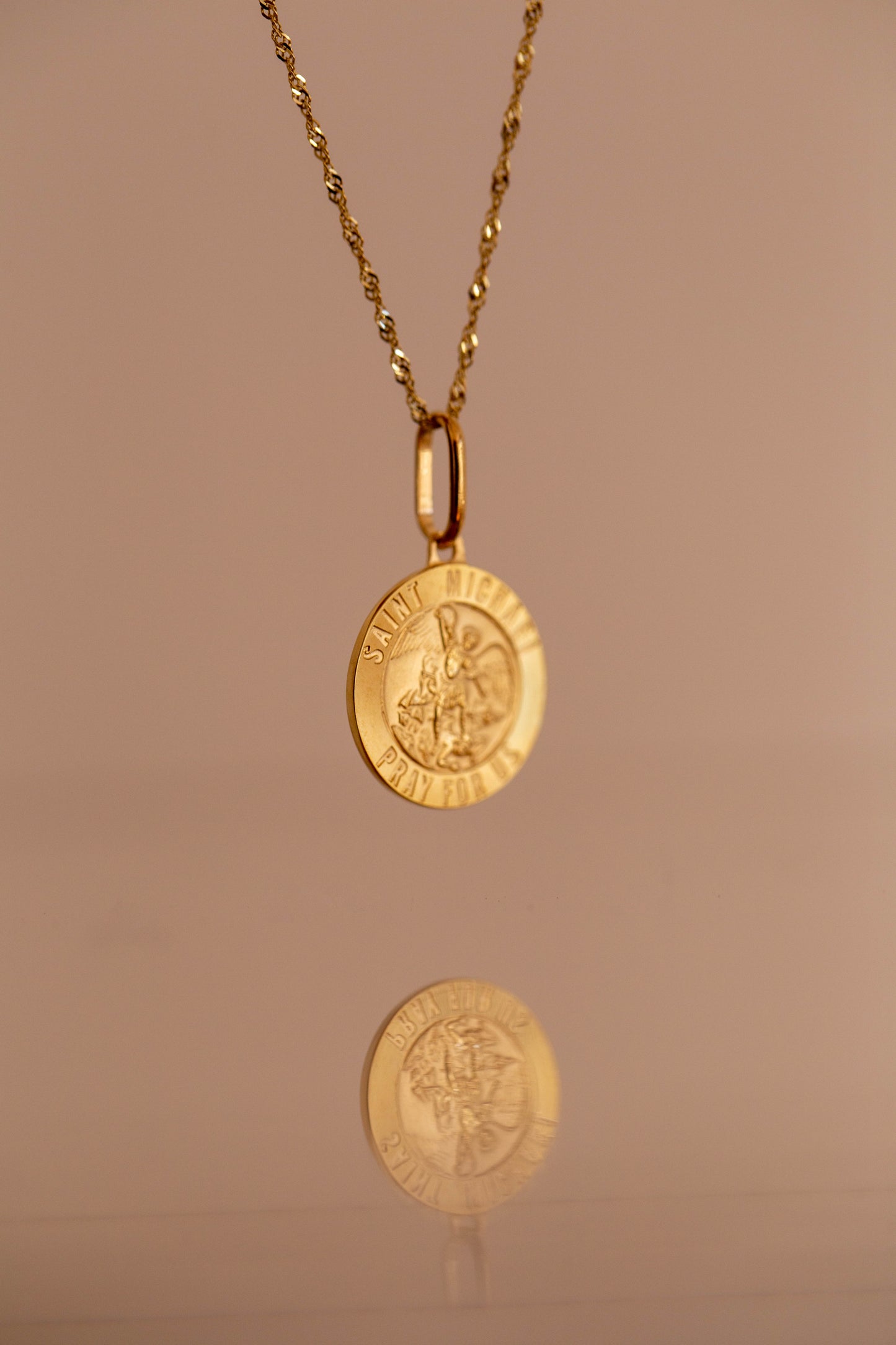 PVLA | 14k Solid Gold Saint Michael Pendant | Guardian Angel Charm