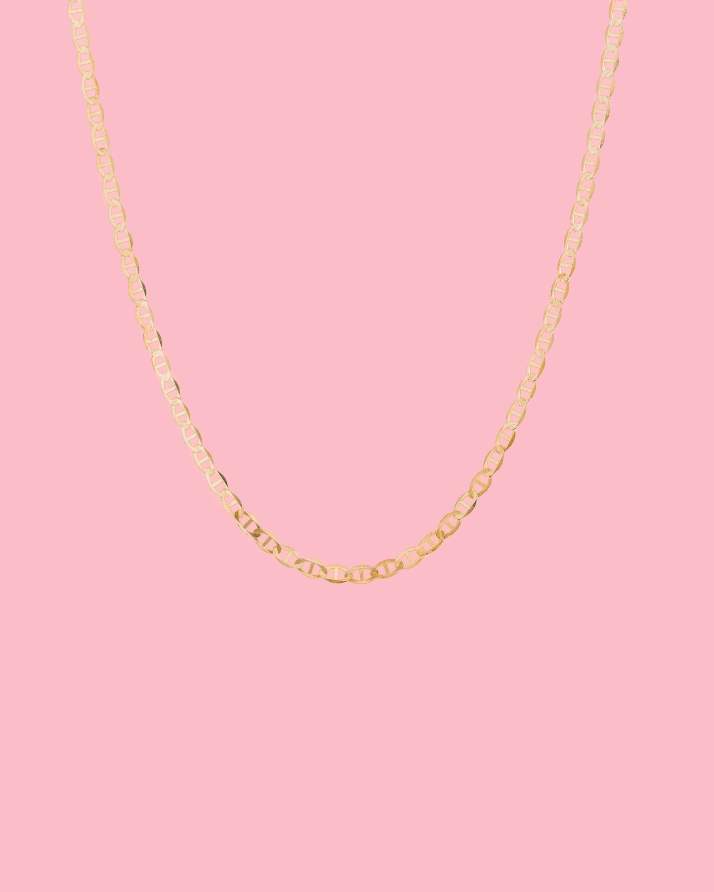 PVLA | 14k Solid Yellow Gold Flat Mariner Chain Link Necklace | 2mm