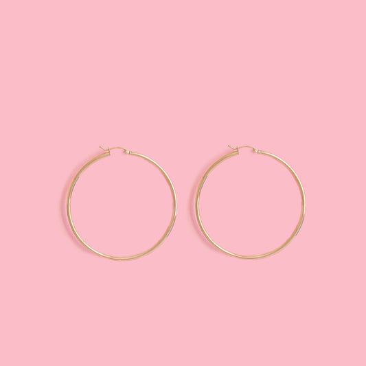 PVLA | 14k Yellow Gold Round Hoop Earrings 2.0mm 55mm - 2.2" Classic Polished Plain Tube Traditional Hoop |